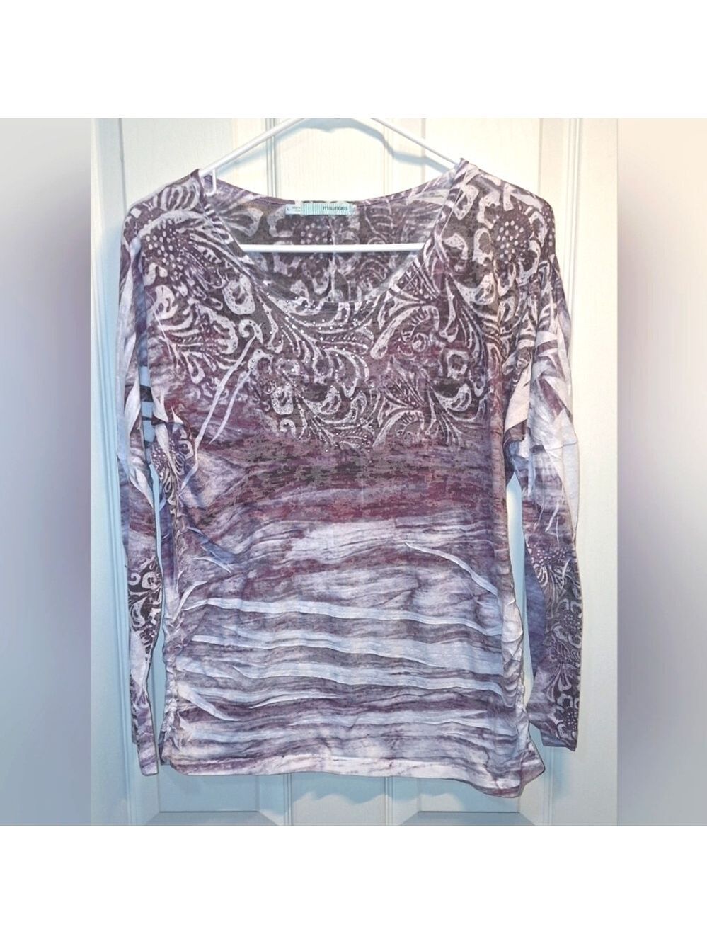 Maurices Purple and White Patterned Lightweight Long Sleeve Tee